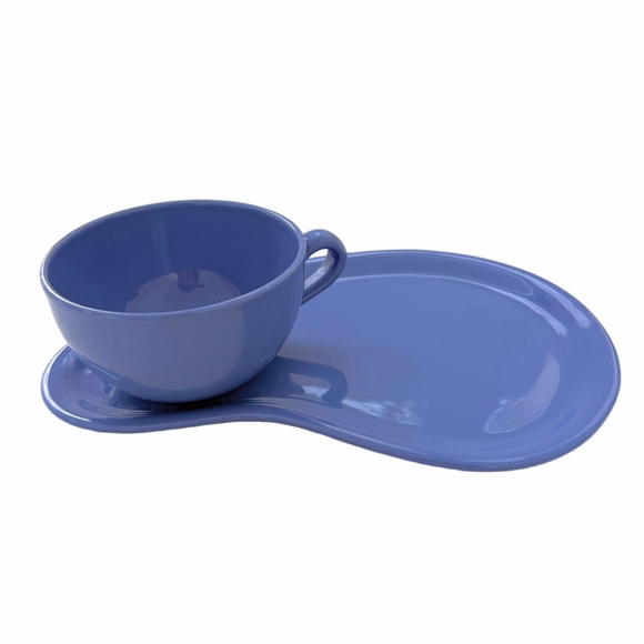 Subtil Pottery Plate Cup Set Periwinkle Blue Pottery Barn Vintage EUC Rare